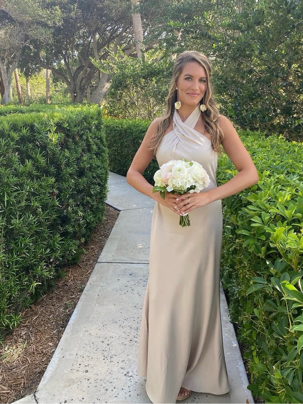 BHLDN Ruby Halter Twist Satin Gown in Champagne - Size 4